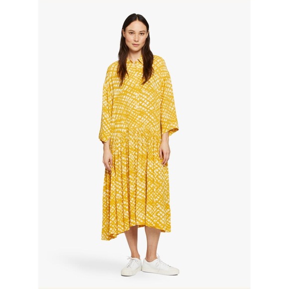 Masai Copenhagen Dresses & Skirts - Masai Copenhagen Button Front Midi Dress Yellow Size M Abstract Grid Boho Scandi
